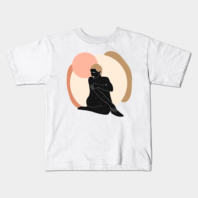 Cosmic Sun Moon Goddess Kids T-Shirt by MinimalLineARt